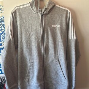 Adidas Heather Gray Hoodie with White Stripes